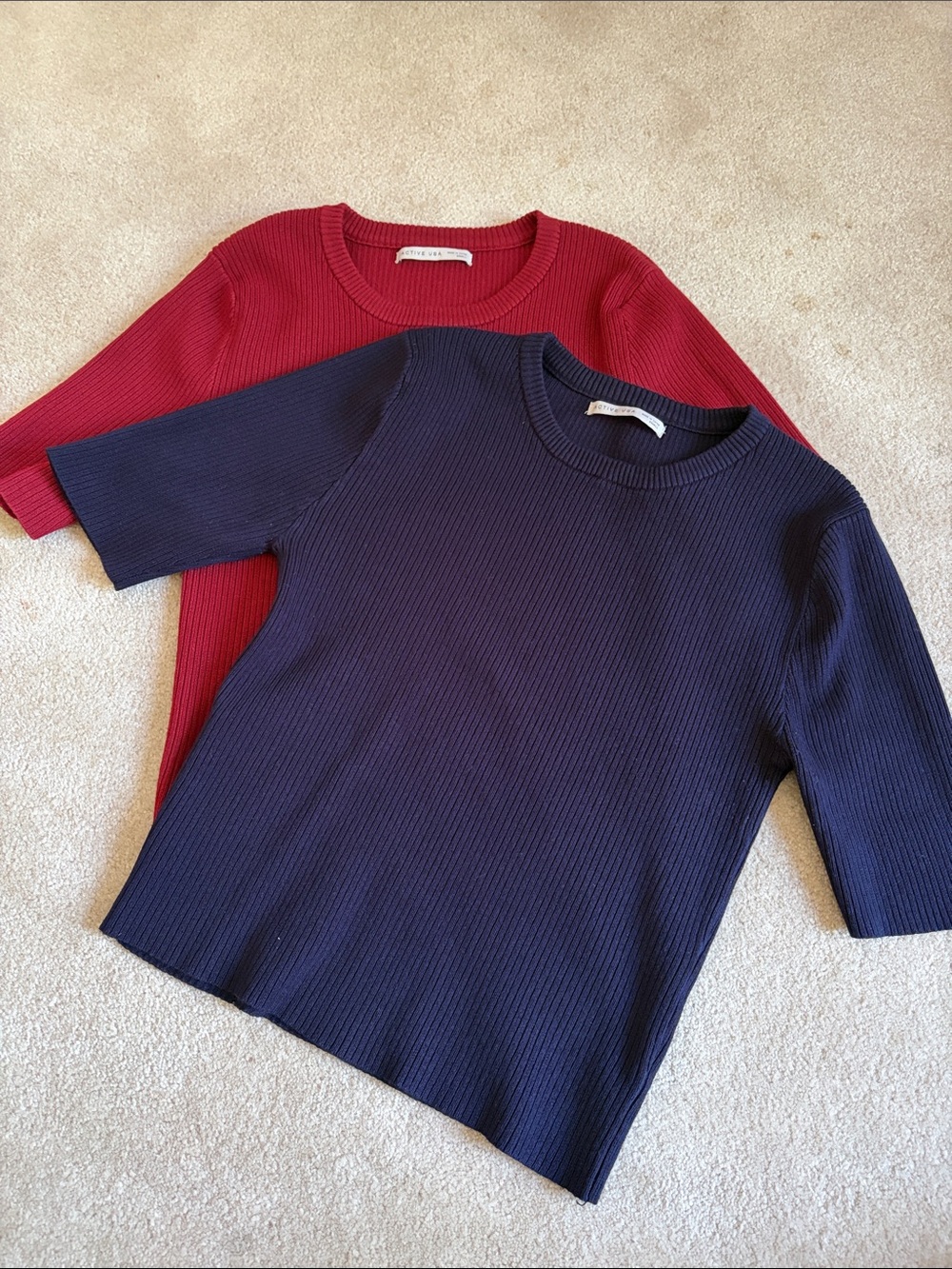 Ribbed Short Sleeve Tee - Navy by Unbranded